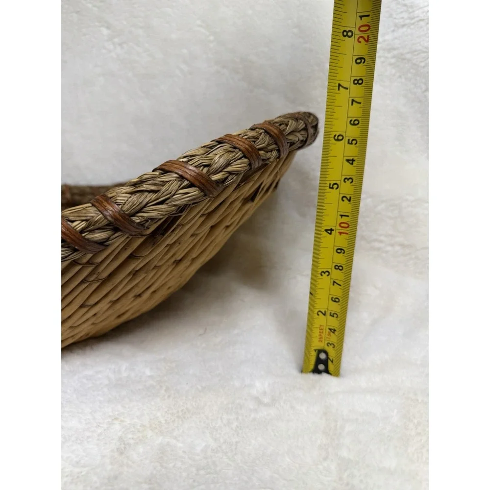 Antique Winnowing Basket Bamboo Tray Egg Shaped Bohemian Primitive Rustic 22x11
